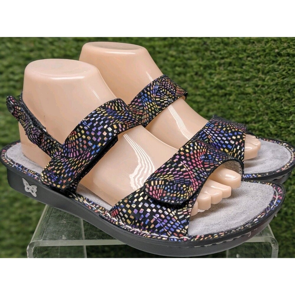 Womens 9 / 39 Alegria Verona Viewmaster Black Rainbow Leather Sandals VER-777